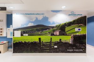 Yorkshire Cancer Research's new wall vinyls installed at the Bexley Wing at St James’s University Hospital in Leeds - depicting Yorkshire landscapes. Design & supply by designs signs and graphics centre in harrogate.